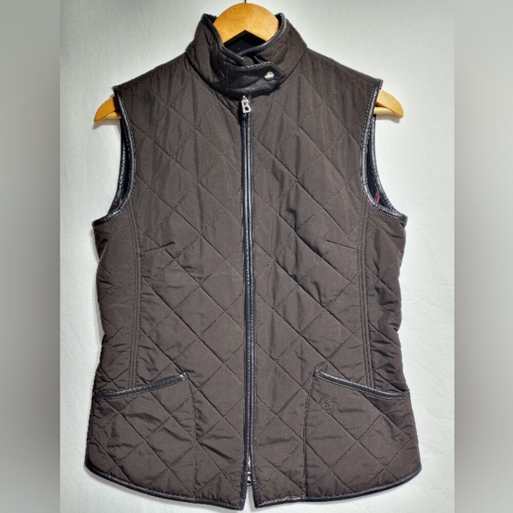 Bogner Woman's Quilted Brown Faux Leather Trim Equestrian Vest Size 6